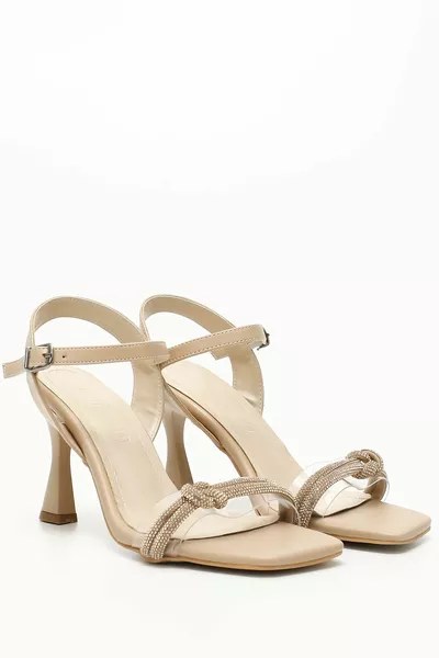 Nude Gemstone Goblet Heeled Sandales Femme 