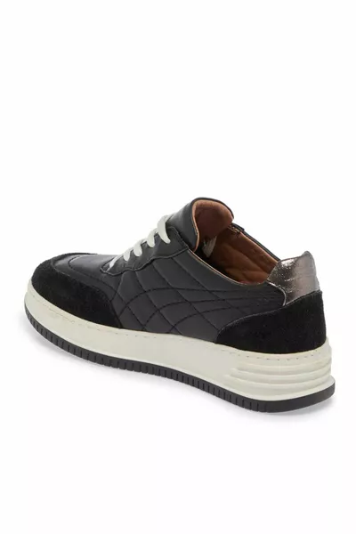 Черна кожена дамска маратонка -  Черна