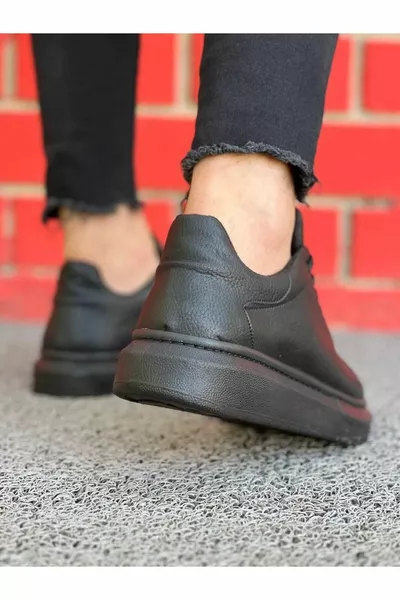 FRANKFURT High Sole Lace-Up Casual Sneakers BLACK - KBC