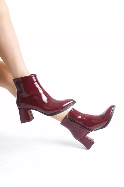 Damen Glänzende Lackleder Heels Lässige Stilvolle Stiefel mit Reißverschluss