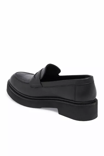 Black Leather Women's Loafers -  Black