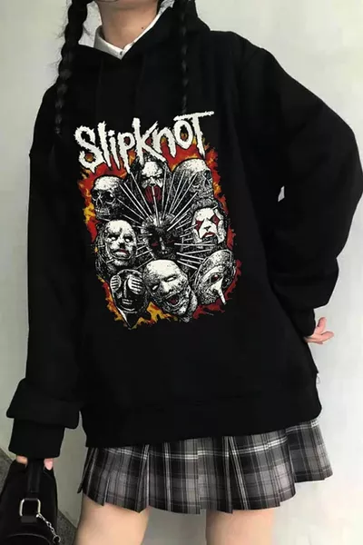 Slipknot Printed Black Hooded Sweatshirt Unisex