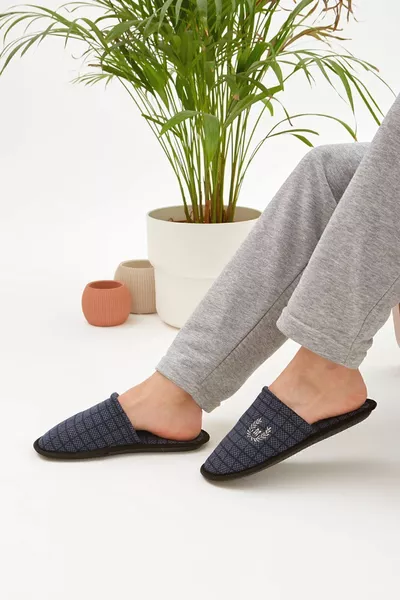 Тъмносини М Къща Чехли Зимни чехли Чехли за гости