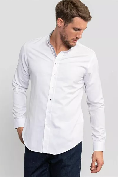 Chemise homme slim fit manches longues col boutonné droit