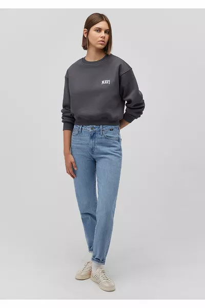 Logo gedrukt antraciet crop sweatshirt 