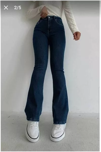 Jean jambe espagnole bleu foncé Jeans évasés taille haute enveloppant