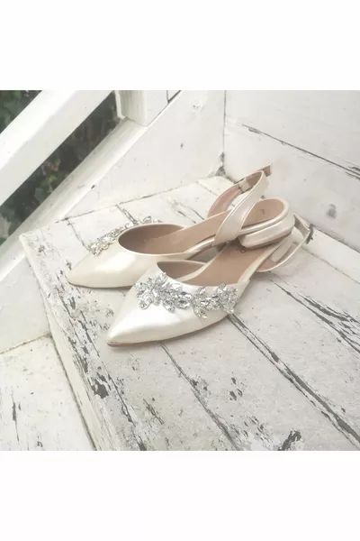 نسائي عرق اللؤلؤ أوف وايت 3.5 سم كعب حجر الباليه الشقق مساء اللباس أحذية الزفاف