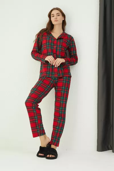 طقم بيجاما قطن بأزرار لأسفل