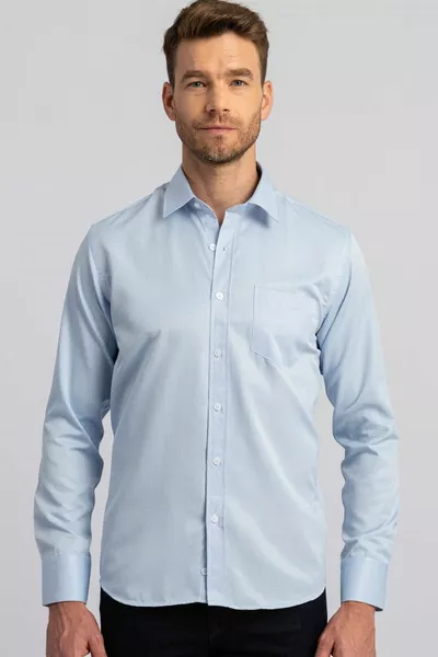 Classic Fit Long Sleeve Cotton Easy Ironing Striped Men's Blue Shirt
