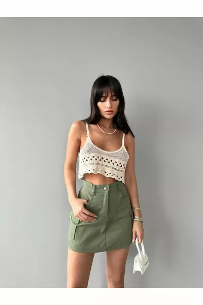 Damen Khaki Cargo Tasche Mini Shorts Rock