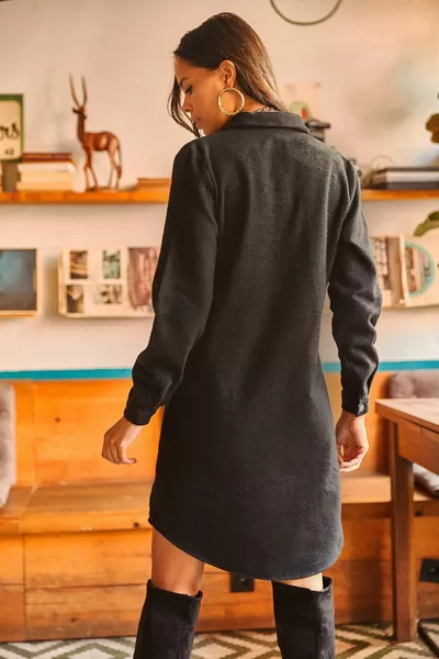 Дамска черна рокля-риза 