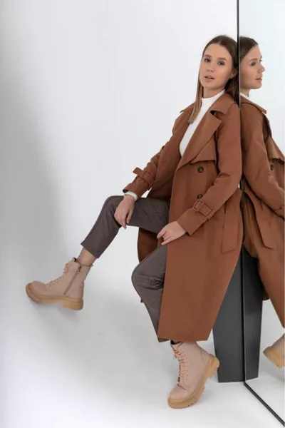 % Cotton Gabardine Long (CM) Lined Belted Women's Trench Coat 
