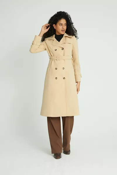 Water Repellent Wrinkle Proof Fabric Intermediate Length Trench Coat A.beige 