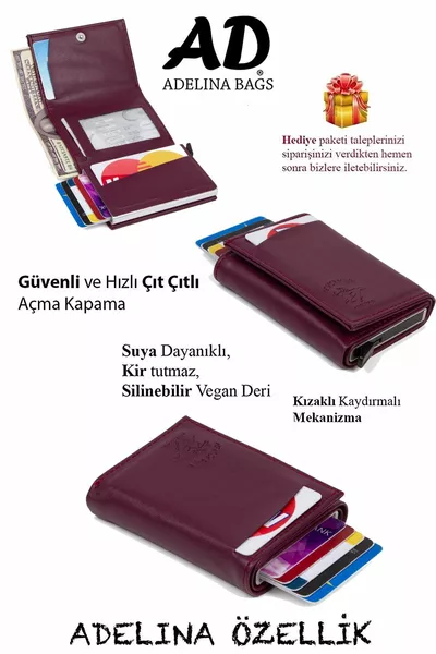 Adelina Purple Nova Leather Mechanism Portafoglio portacarte a scorrimento automatico (CM)