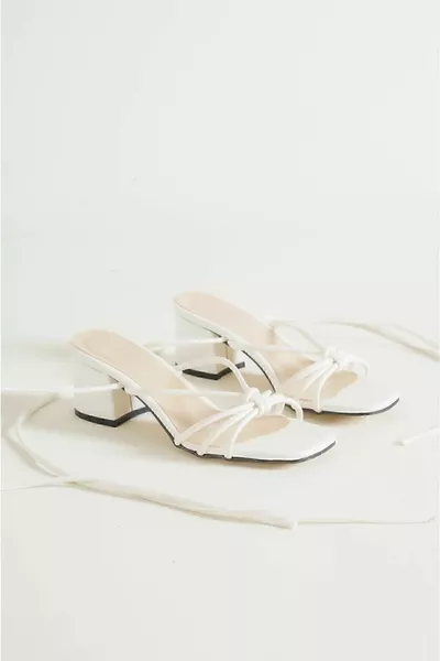 Women's White Ankle Tie Drawstring Slippers Sandals