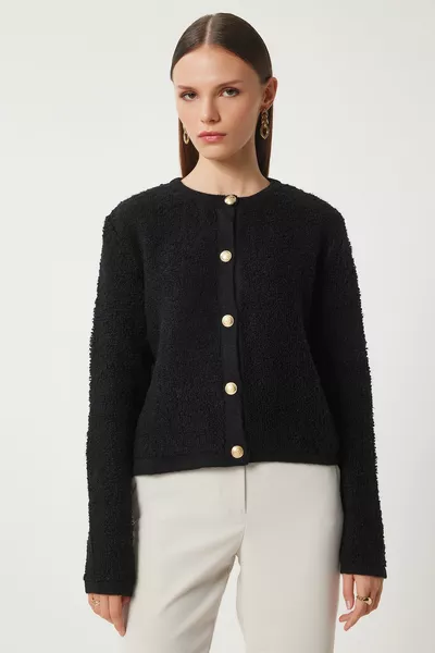 Zwart Bouclé gebreid gebreid vest voor dames vest 