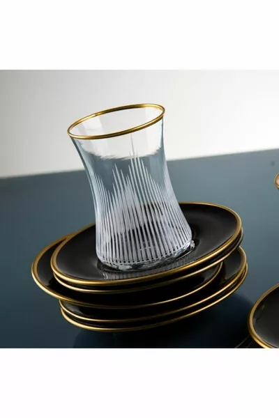 Ahu Rose Modello Disegno Laser Fatto A Mano Colore Oro Dorato Piatto Nero  Pezzi 6 Pezzi 6 Pz Tè