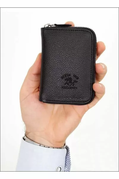 Мужской черный веганский кожаный держатель для карт на молнии и кошелек