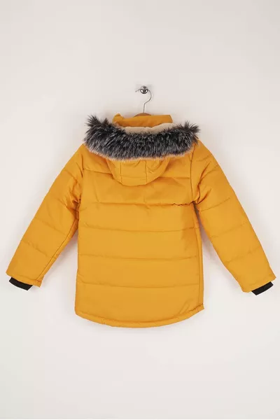 Толстое волокно, наполненное водой, ветром и дождем, горчичное пальто для мальчиков с капюшоном, зимнее роскошное пальто