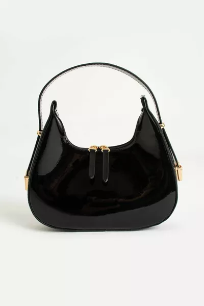 Women's Patent Leather Baguette Cherry Bag Zipper Closure Strap Detailed Sleeve Bag