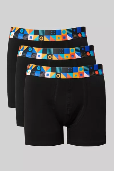 Boîte cadeau personnalisée 3 pièces noire pour hommes Cotton Flexible Boxer Pack