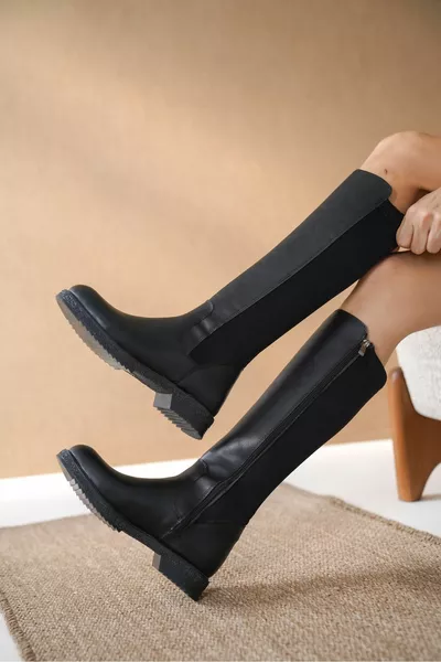 Bottes Femme Olivya Rear Diver Cuir Noir Noir - Noir