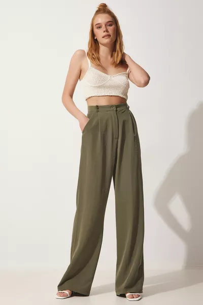 Pantaloni Palazzo Ayrobin Flowing Khaki da donna 