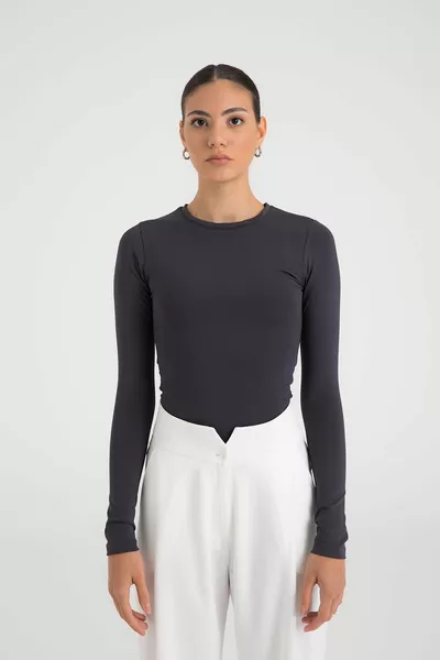 Soft Touch Round Neck Blouse Smoked