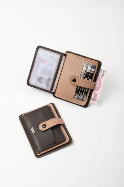 Kartenhalter aus echtem Leder aus Kaffee-Steinen