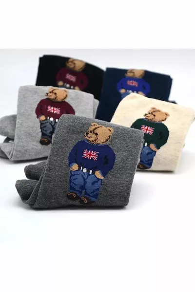 5-teiliges Teddybär-gemustertes buntes Sockelsocken-Set