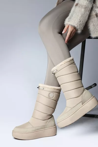 Waterproof Non Slip Sole Beige Women Snow Boots
