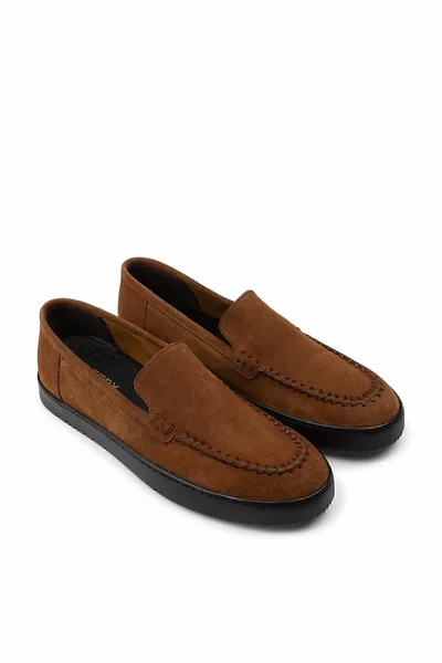 طبيعي من جلد الغزال القرفة المتسكع أحذية رجالية