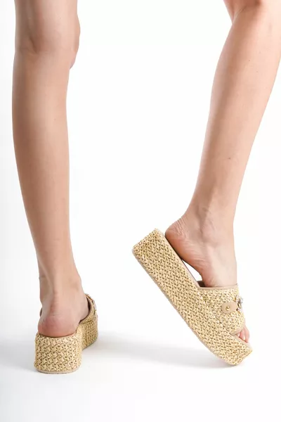 SERONS RIETEN STEEN GEDETAILLEERDE GEWATTEERDE HAKKEN DAMES PANTOFFELS MODE KLEURRIJK