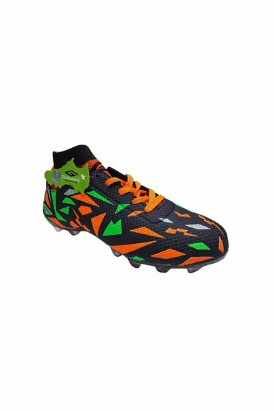  Black-Orange Boys' Football Boots with Socks