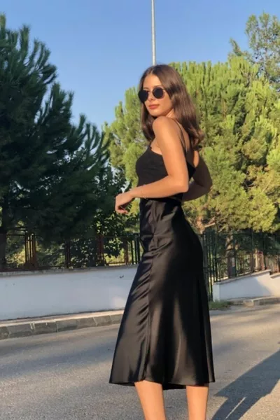 Women's Black Satin Skirt