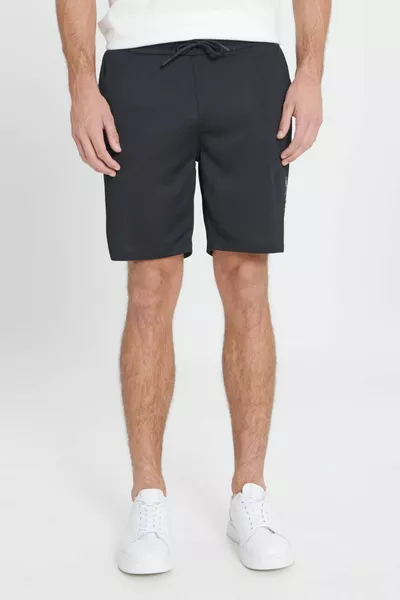 Herren Schwarze Standard Fit Normal Cut Strick Sport Shorts