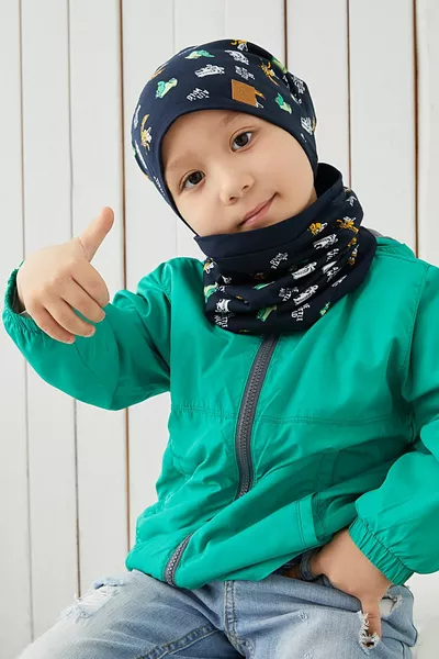 الأزرق الداكن الرقم الأولاد طفل قبعة صغيرة طوق الرقبة، ٪ القطن تمشيط طبقة مزدوجة مريحة لينة