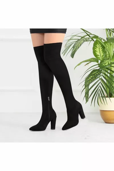 Calze nere da donna Stivali Tacchi  cm sopra il ginocchio Punta a punta Stivali elasticizzati flessibili e in pelle scamosciata