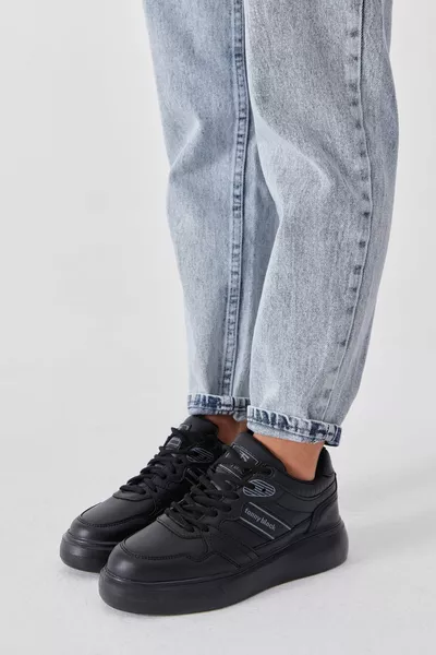 Dames Zwart Wit Zwart Poly Sole Side Stripe Vetersneakers