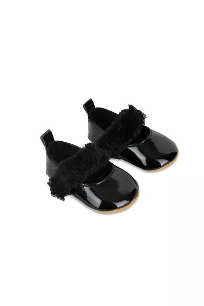 Noir plumes velcro verni cuir bébé fille ballet chaussures de première 