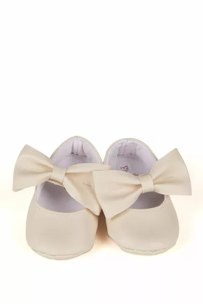 Creme Baby Mädchen Kunstleder Schleife Ballerinas Erste Schritt Schuhe