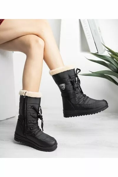 Damen Pelz Lange Thermo Sole Schneestiefel