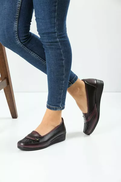 Dames Bourgondië Kleur Klassieke Schoenen Orthopedisch Moeder Ballerina's Schoenen Moeder Schoenen Vrouwen Casual Schoenen