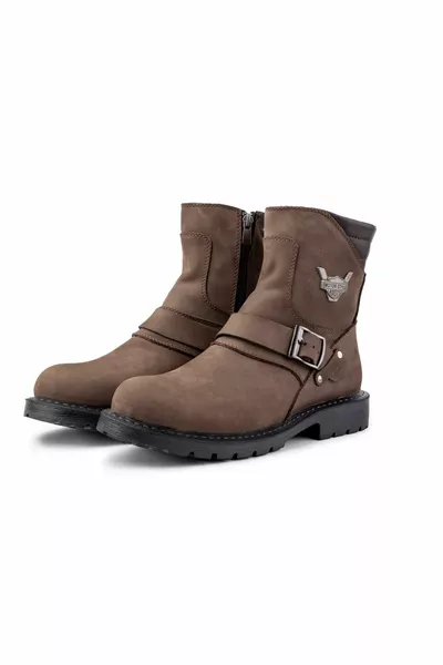 روك جلد طبيعي للرجال بدون أربطة الفراء الأحذية البريدية ، أحذية هارلي