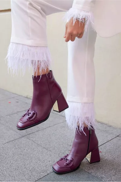 لورينا بورجوندي أحذية جلدية طبيعية بكعب عال