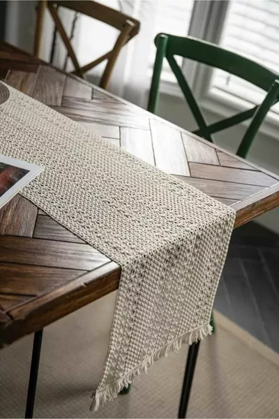 Organik Pamuk Dantel Runner Kelebek Desen 