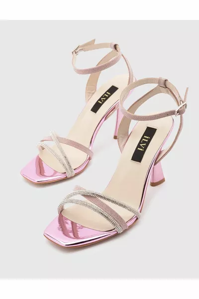 Tomoe Sandali con tacco in pietra rosa da donna in vera pelle