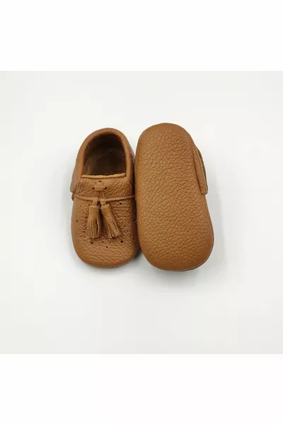 Baby Star Vera Pelle Tan -  Mocassini Baby con Nappe