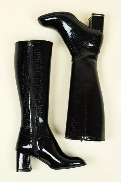 Lackleder Kroko-Stiefel mit Absatz SCHWARZ