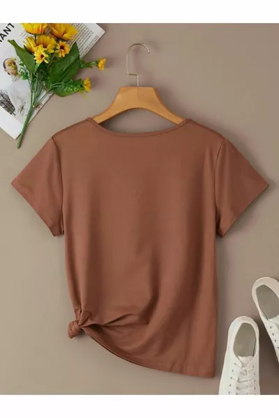 Women's Brown V-Neck Regular T-Shirt